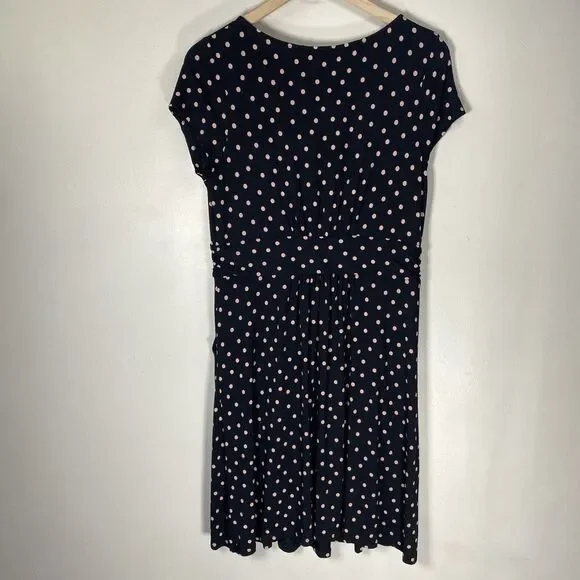 Boden Amelie Jersey Dress Polka Dot Black Pink Sz 10 petite 10P Office casual - Picture 4 of 11